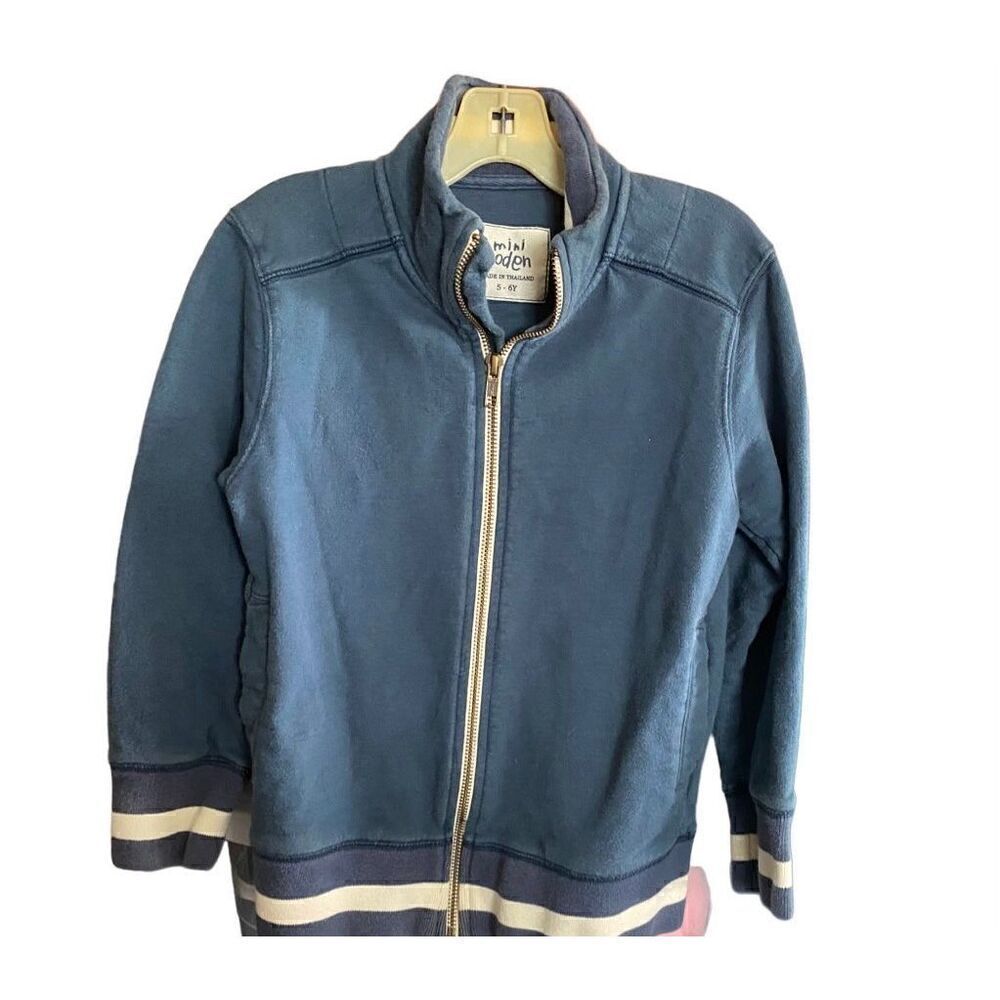 Mini Boden boys, full front zip blue sweatshirt with pockets size 5/6